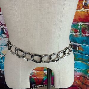 Silver Tone Chain Belt 31"-37" Hammered Look
